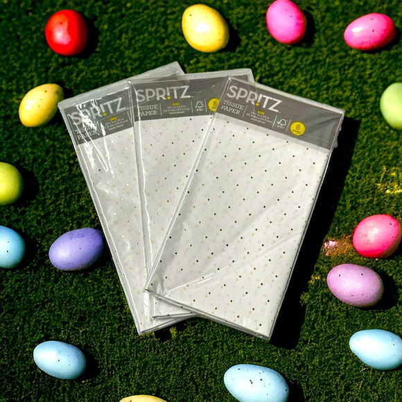 SET of 3 - 8 ct pack Tissue Paper White Gold Foil Speckled Dots 16.5” x 24” NEW - Picture 1 of 1